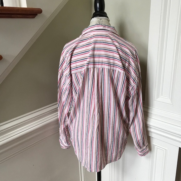 Xirena Jordy Button Down Top Shirt Womens Small Pink Blue Stripe Long Sleeve - Picture 10 of 11